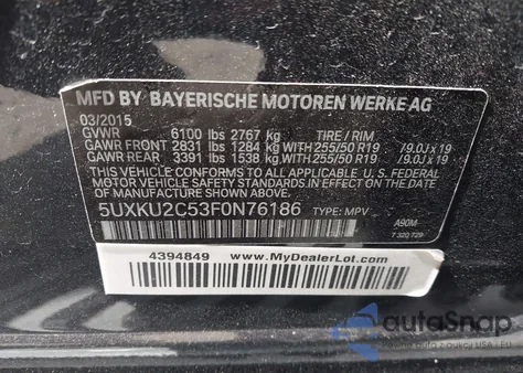 2015 BMW X6 xDrive35I из США, поврежденный, VIN 5UXKU2C53F0N76186